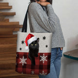 hoombox Women Felt Cute Cartoon Festive Christmas Dressed Cat Snowflake Pattern Shoulder Bag Handbag Tote