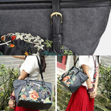 hoombox Women Canvas Ethnic Style Embroidered Floral Large Capacity Handbag Shoulder Bag Tote