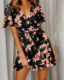 hoombox V Neck Printed Short Sleeve Skater Dresses