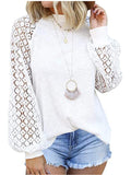 hoombox Round Neck Long Sleeve Lace Splicing Loose T-shirt