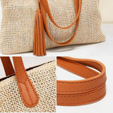 hoombox Women Tassel Decoration Large Capacity Hollow Straw Bags Handbag Shoulder Bag Beach Bag