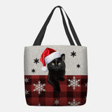 hoombox Women Felt Cute Cartoon Festive Christmas Dressed Cat Snowflake Pattern Shoulder Bag Handbag Tote