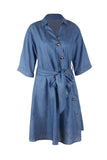 hoombox Tie Waist Button Down Elegant Shirt Dress 3/4 Sleeve Casual Dress