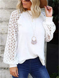 hoombox Round Neck Long Sleeve Lace Splicing Loose T-shirt