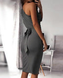 hoombox Three-Quarter Sleeve Knee-Length Asymmetric Date Night/Goting Out Plain Dress