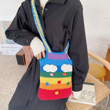 hoombox Women Rainbow Stripe Cartoon Cute Casual Youth Wool Knitted Bag Handbag Tote Crossbody Bag