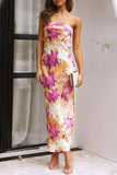 Hoombox Celebrities Elegant Floral Backless Strapless Printed Dress Dresses