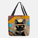 hoombox Women Felt Cute Cartoon Egyptian Dressed Black Cat Pattern Shoulder Bag Handbag Tote