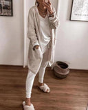 hoombox Simple V-neck Long-sleeved T-shirt and Drawstring Sweatpants Suit