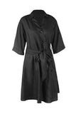 hoombox Tie Waist Button Down Elegant Shirt Dress 3/4 Sleeve Casual Dress