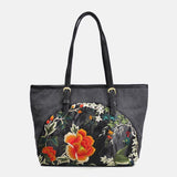 hoombox Women Canvas Ethnic Style Embroidered Floral Large Capacity Handbag Shoulder Bag Tote