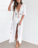 hoombox V Neck Women White Maxi Sexy Dress