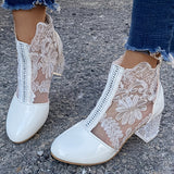 hoombox Contrast Mesh Chunky Heeled Pumps For Women, Zip Back White Ankle Boots, Casual Dress Shoes