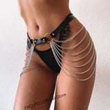 hoombox  Punk Black Waist Chain Belt Leather Layered Belly Body Chains Body Jewelry Rave  Accessories for Women and Girls