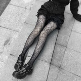 hoombox  Lolita Dark Gothic Tights Women Y2k Preppy Style Mall Goth Punk Spider High Waist Jk Socking Emo Alt Fishnet Stockings