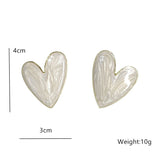 hoombox  White Color Big Heart Stud Earrings for Women Girl Korean Love Drop Glaze Aesthetic Daily Life Minimalist Fashion Jewelry Gift