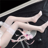 hoombox Sexy Lace Stockings Bow Women White Over Knee Socks Girls Stretchy Ladies Sexy Lingerie Uniform Thigh High Stockings Fetish