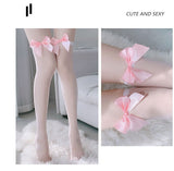 hoombox Fashion Pink Legs Socks for Women Cosplay Cute Bow Sexy White Black Mesh Fishnet Transparent Thigh High Stockings Long Knee Sock