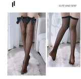 hoombox Fashion Pink Legs Socks for Women Cosplay Cute Bow Sexy White Black Mesh Fishnet Transparent Thigh High Stockings Long Knee Sock