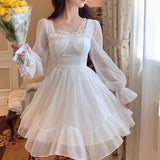 hoombox French Sweet Fairy Lolita Dress Women Long Sleeve Lace Y2k Mini Dress Vintage Kawaii Clothes One Piece Dress Korean  Autumn