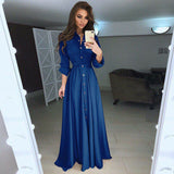 hoombox Fashion Womens Boho Long Sleeve Elegant Button Down V-neck Long Maxi Dress Ladies Evening Party Beach Bodycon Dresses Sundress