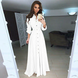 hoombox Fashion Womens Boho Long Sleeve Elegant Button Down V-neck Long Maxi Dress Ladies Evening Party Beach Bodycon Dresses Sundress