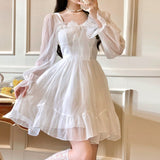 hoombox French Sweet Fairy Lolita Dress Women Long Sleeve Lace Y2k Mini Dress Vintage Kawaii Clothes One Piece Dress Korean  Autumn