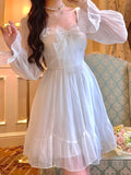 hoombox French Sweet Fairy Lolita Dress Women Long Sleeve Lace Y2k Mini Dress Vintage Kawaii Clothes One Piece Dress Korean  Autumn