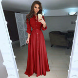 hoombox Fashion Womens Boho Long Sleeve Elegant Button Down V-neck Long Maxi Dress Ladies Evening Party Beach Bodycon Dresses Sundress