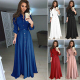 hoombox Fashion Womens Boho Long Sleeve Elegant Button Down V-neck Long Maxi Dress Ladies Evening Party Beach Bodycon Dresses Sundress