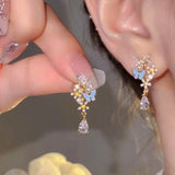 Korean Exquisite Planet Moon Butterfly Tassel Earrings for Women Sparkling Crystal Asymmetrical Drop Earrings Girl Party Jewelry