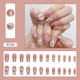 24pcs/box Fake Nails Press on Short Reusable with Designs Set French Artificial Pink kawaii False Tipsy Stick-on Nails Tips Art