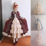 hoombox Medieval Palace Sweet Lolita Dress Vintage Lace Bowknot Big Pendulum Victorian Dress Kawaii Girl Gothic Lolita Op Loli Cosplay