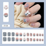 24pcs/box Fake Nails Press on Short Reusable with Designs Set French Artificial Pink kawaii False Tipsy Stick-on Nails Tips Art