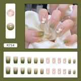 24pcs/box Fake Nails Press on Short Reusable with Designs Set French Artificial Pink kawaii False Tipsy Stick-on Nails Tips Art