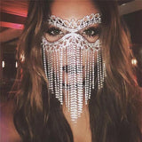 hoombox New Tassel Veil Masks Women Headwear Rhinestone Chains Face Mask Masquerade Dance Party Costume Sexy Face Accessories Jewelry