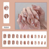 24pcs/box Fake Nails Press on Short Reusable with Designs Set French Artificial Pink kawaii False Tipsy Stick-on Nails Tips Art