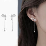 Flower Earrings For Women Sparkling Zircon Ear Pendant Green Color Fashion Korean Cuff Clip Earrings Wedding Party Jewelry Gifts