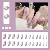 24pcs/box Fake Nails Press on Short Reusable with Designs Set French Artificial Pink kawaii False Tipsy Stick-on Nails Tips Art