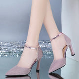 hoombox Thick-heeled High-heeled Shoes Female Fairy Wind Summer New All-match Girl Pointed Toe Strap Sandals for Women’s