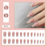 24Pcs/Box Sweet Short Round/Square Head False Nail Art Full Cover Detachable Artificial Fake Nails Ballerina Press on Nails Tips