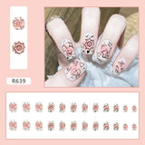 24pcs/box Fake Nails Press on Short Reusable with Designs Set French Artificial Pink kawaii False Tipsy Stick-on Nails Tips Art