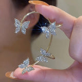 Korean Fashion Zircon Butterfly Elf Ear Cuff for Women Sparkling Zircon Crystal Without Piercing Clip Earrings Wedding Jewelry