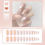 24pcs/box Fake Nails Press on Short Reusable with Designs Set French Artificial Pink kawaii False Tipsy Stick-on Nails Tips Art