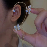 Korean Fashion Zircon Butterfly Elf Ear Cuff for Women Sparkling Zircon Crystal Without Piercing Clip Earrings Wedding Jewelry