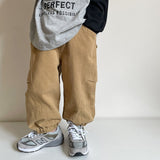 hoombox Autumn boys solid color cargo pants handsome pockets wide leg pants baby children cotton loose trousers