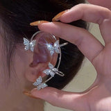 Korean Fashion Zircon Butterfly Elf Ear Cuff for Women Sparkling Zircon Crystal Without Piercing Clip Earrings Wedding Jewelry