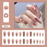 24pcs/box Fake Nails Press on Short Reusable with Designs Set French Artificial Pink kawaii False Tipsy Stick-on Nails Tips Art