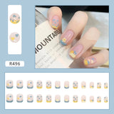 24pcs/box Fake Nails Press on Short Reusable with Designs Set French Artificial Pink kawaii False Tipsy Stick-on Nails Tips Art