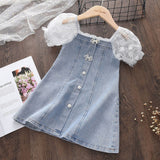 hoombox Baby Girl Clothes Menoea  Princess Denim Dresses for Baby Girl Clothing New Summer Toddler Pearl Lace Patchwork Princess Dress for Kids 2-7Y